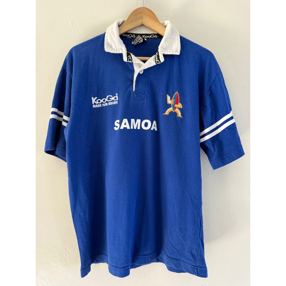 KooGa Samoa Rugby Shirt Mens XL Blue Vintage Short Sleeve Jersey Polo Manu Samoa